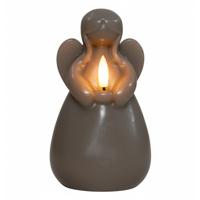LED herdenkingskaars engel?- taupe - 14 x 8 cm - met timer - op batterijen