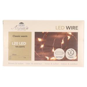 Draadverlichting lichtsnoer - koper - 20 led lampjes - 100 cm - timer - kerstverlichting