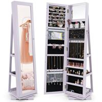 Sieradenkast Spiegelkast met Volledige Lichaams Spiegel en Ingebouwde Make-up Spiegel Paars
