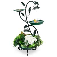 Vogelvoederhuisje op Zonne-Energie 83CM Vrijstaand Vogelbad en Voederhuisje met Bloemenhouder en 2 LED-Lampjes Decoratief voor Tuin