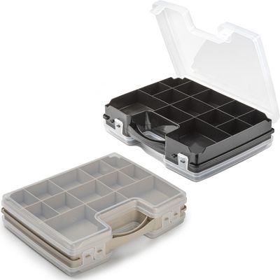 Forte Plastics - 4x Opberg vakjes doos/Sorteerbox - 21-vaks kunststof - 28 x 21 x 6 cm - zwart/taupe