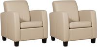 Set van 2 Taupe leren landelijke fauteuils Joy - poot hout zwart - Toledo Leer Mastic (taupe leer)