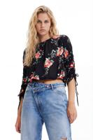 Gebloemde blouse met verstelbare mouwen - BLACK - L