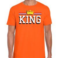 King met gouden kroon t-shirt oranje voor heren - Koningsdag shirts - thumbnail