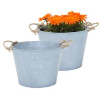 Plantenpot/bloempot Old Rope - 2x - rond - zink - zilver - D40 X H29 cm