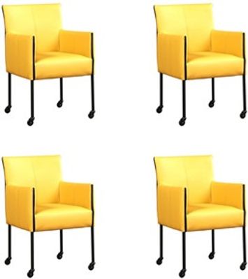 Set van 4 Gele leren moderne kuipstoel More - poot rond zwart met wiel - Toledo Leer Giallo (geel leer)
