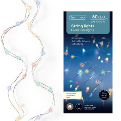 Lumineo draadverlichting - 60 led lampjes - gekleurd - 295 cm - lichtsnoer