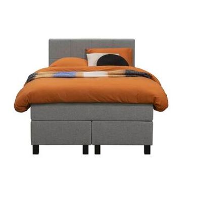 Boxspring Liv geblokt - lichtgrijs - 120x200 cm - vierkante poot - Leen Bakker