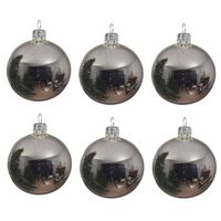 6x Glazen kerstballen glans zilver 6 cm kerstboom versiering/decoratie - Kerstbal