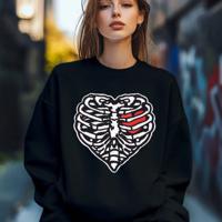 Bon&Bon Women's Heart & Skull Print Sweatshirt - Loose Crew Neck Pullover Black / M