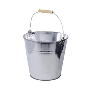 Zinken emmer/plantenpot - zilver - 8 liter - met houten handvat