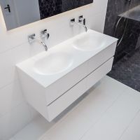 Mondiaz Vica Moon badmeubel wit mat 120 cm 4 lades solid surface dubbele spoelbak zonder kraangat