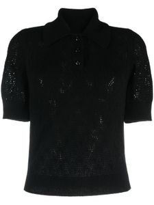 Barrie pointelle-knit cashmere polo top - Noir