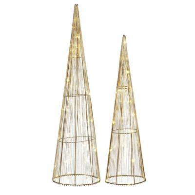 Mica Decorations LED kegels set - kerstboom lampen - goud - polyester/metaal - H60 en H50 cm