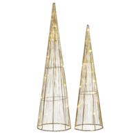 Mica Decorations LED kegels set - kerstboom lampen - goud - polyester/metaal - H60 en H50 cm