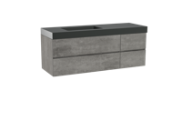 Storke Edge zwevend badmeubel 150 x 52 cm beton donkergrijs met Scuro High asymmetrisch linkse wastafel in kwarts