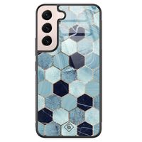 Samsung Galaxy S22 glazen hardcase - Blue cubes