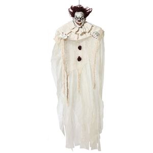 Halloween/horror thema hang decoratie horror clown - met LED licht - enge/griezelige pop - 130 cm