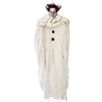 Halloween/horror thema hang decoratie horror clown - met LED licht - enge/griezelige pop - 130 cm