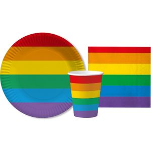 Regenboog thema servies pakket 10 borden/10 bekers/20 servetten