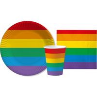 Regenboog thema servies pakket 10 borden/10 bekers/20 servetten