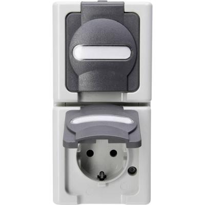 Kopp 131456008 BlueElectric Compleet Wandcontactdoos met randaarde en klapdeksel spatwaterdicht Grijs 1 stuks 1 stuk(s)