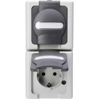 Kopp 131456008 BlueElectric Compleet Wandcontactdoos met randaarde en klapdeksel spatwaterdicht Grijs 1 stuks 1 stuk(s)