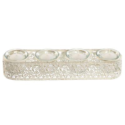 Kaarshouder Home ESPRIT Crème Metaal Kristal 31 x 7 x 5 cm
