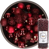 37x stuks kunststof kerstballen 6 cm inclusief kralenslinger donkerrood - Kerstbal