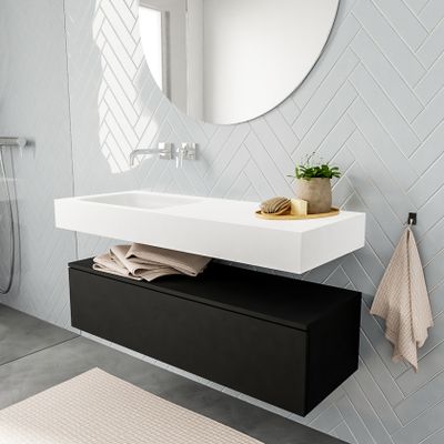 Mondiaz Alan badmeubel 120 cm urban 1 lade vrijhangend wastafel links zonder kraangat wit
