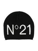 Nº21 Kids bonnet en maille à logo imprimé - Noir