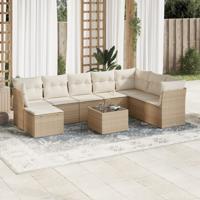9-delige Loungeset met kussens poly rattan beige