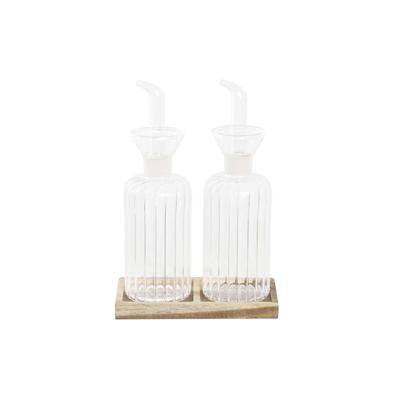 Olie en azijnset DKD Home Decor 250 ml 14 x 7,5 x 21 cm Natuurlijk Transparant Acacia Borosilicaatglas
