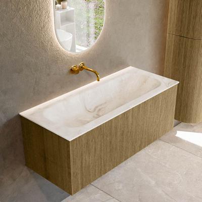 Badmeubel Mondiaz Kurve-Dlux | 110 cm cm | Meubelkleur Dusk | Wastafelkleur Frappe | Solid surface | Wasbak midden spoelbak | Zonder kraangat(en)