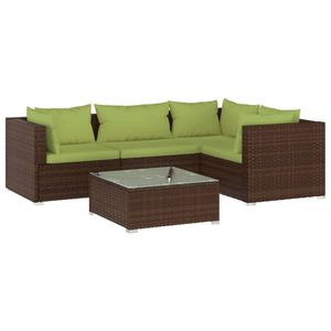 vidaXL 5-delige Loungeset met kussens poly rattan bruin