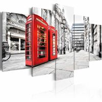 Schilderij - Straat in Londen, Rood/Zwart-Wit, 5luik, premium print - thumbnail