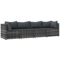 The Living Store Loungeset Modulair - Grijs - PE-rattan - Stalen frame - Weerbestendig