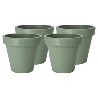 Plantenpot/bloempot - 4x - Tuin buiten - kunststof - groen - D20 cm