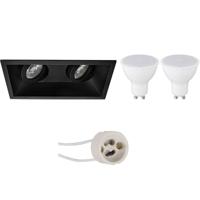 LED Inbouwspots Set Dimbaar - Dubbel GU10 - Mat Zwart - 6W - 4200K