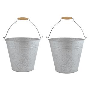 2x stuks zinken emmers/bloempotten/plantenpotten met handvat 9,5 liter
