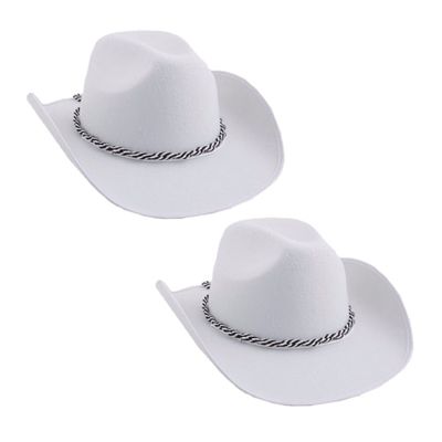 6x stuks witte cowboyhoeden met koord