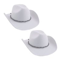 6x stuks witte cowboyhoeden met koord