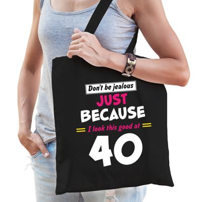 40 jaar verjaardag kado tasje - cadeau tasje - zwart - dames