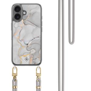 iPhone 16 hoesje met grijs koord - Marmer grijs