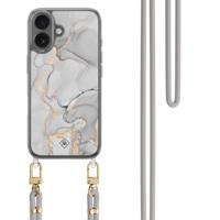 iPhone 16 hoesje met grijs koord - Marmer grijs
