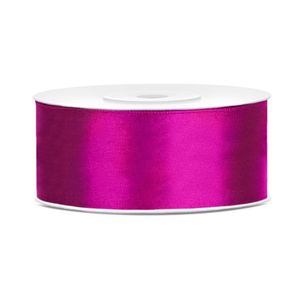 1x Hobby/decoratie fuchsia roze satijnen sierlint 2,5 cm/25 mm x 25 meter