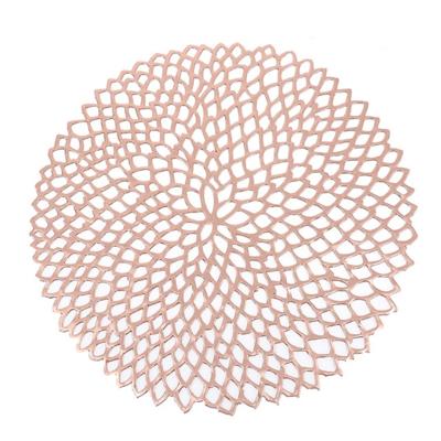 2 stks tabel Bowl matten Home decor placemat voor eettafel PVC kunststof holle isolatie ronde barokke mediterrane Coaster pads (Rose goud)