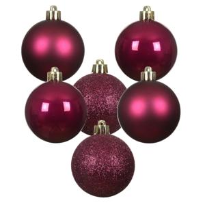 Decoris Kleine kerstballen - 28x - kunststof - donkerroze - 3 cm - kerstversiering