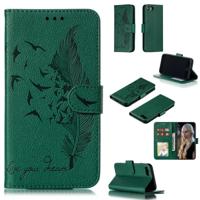 Feather patroon Litchi textuur horizontale Flip lederen draagtas met portemonnee & houder & kaartsleuven voor iPhone 8/7 (groen)