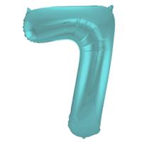 Folieballon Pastel Aqua Metallic Mat Cijfer 7 - 86cm